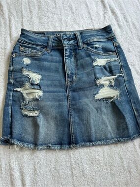 American Eagle Outfitters Ripped Blue Denim Mini Skirt